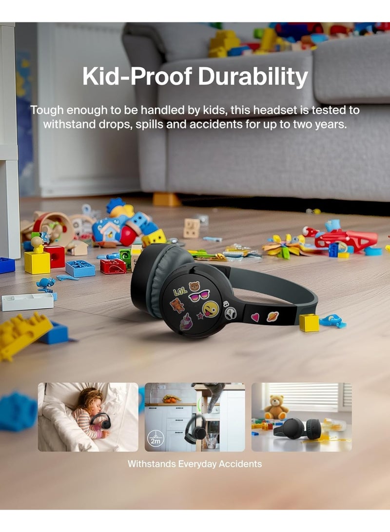 Belkin SoundForm Mini Kids Wireless Headphones with Built-In Microphone, 30H of Playback Time, & Fun Stickers - Over-Ear Headsets for Online Learning, School, Travel, iPhone, iPad, Galaxy - Black black - Image 4