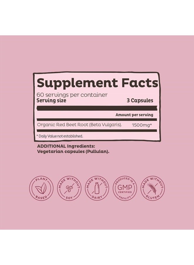 KOS Organic Beet Root Capsules 1500mg - Natural Nitric Oxide Booster Superfood Powder - Supports Healthy & Active Lifestyle - 180 Capsules - Image 3