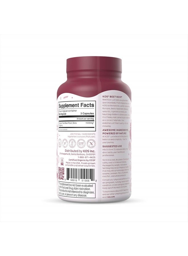 KOS Organic Beet Root Capsules 1500mg - Natural Nitric Oxide Booster Superfood Powder - Supports Healthy & Active Lifestyle - 180 Capsules - Image 4