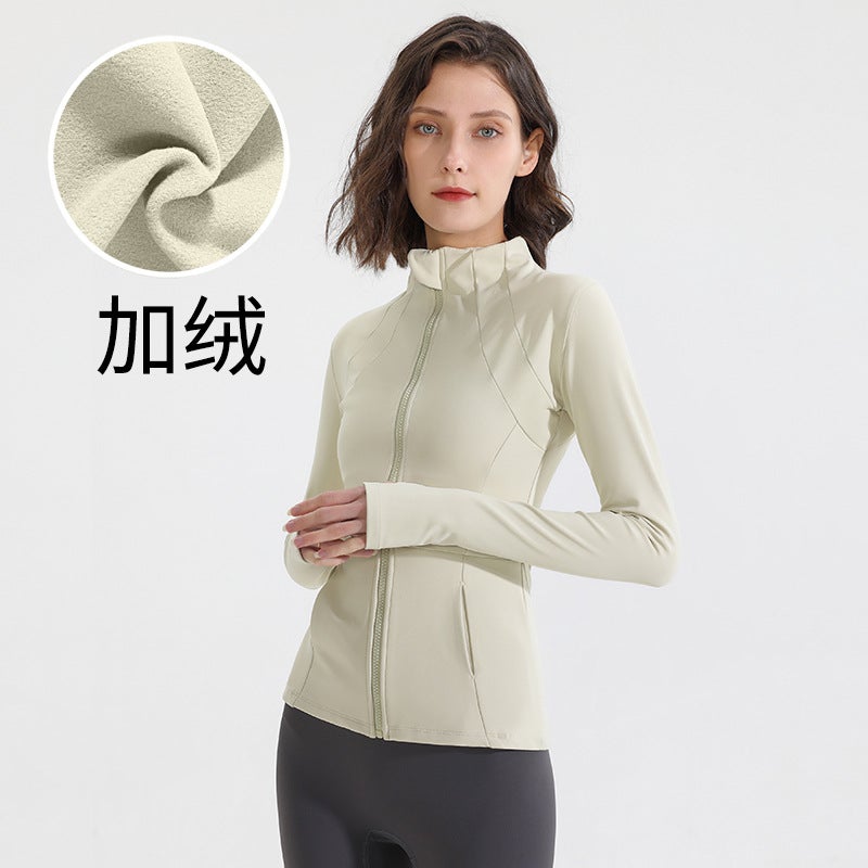 Generic Womens Zippered Fleece Yoga Jacket Breathable Quick-dry Fitness Sports Coat Autumn Winter (Velvet 313) light avocado green 