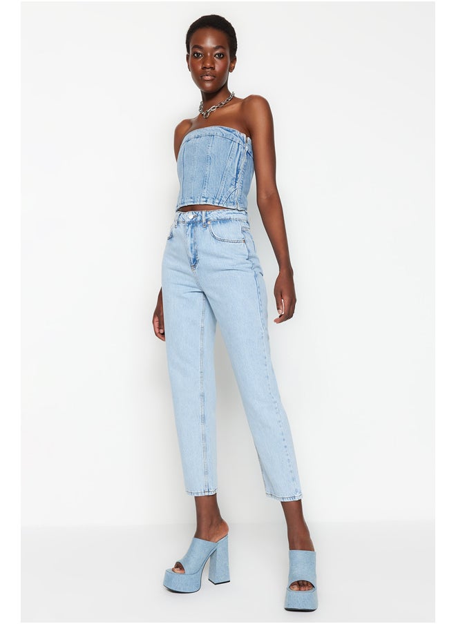 trendyol - Light Blue High Waist Straight Jeans TWOSS23JE00089 - Image 1