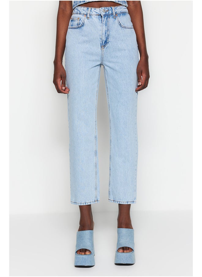 trendyol - Light Blue High Waist Straight Jeans TWOSS23JE00089 - Image 1
