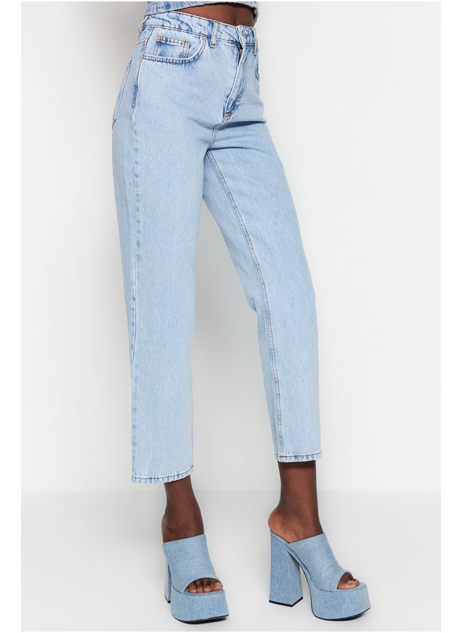 trendyol - Light Blue High Waist Straight Jeans TWOSS23JE00089 - Image 1