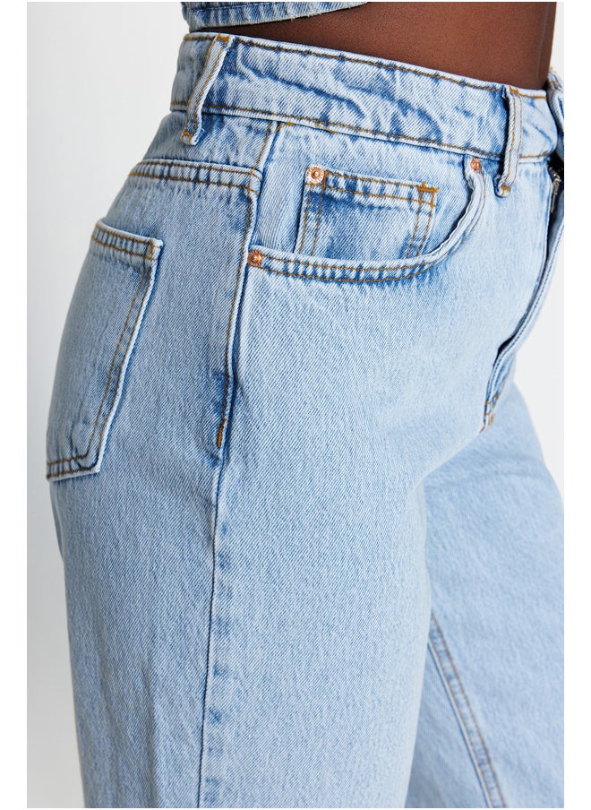 trendyol - Light Blue High Waist Straight Jeans TWOSS23JE00089 - Image 1