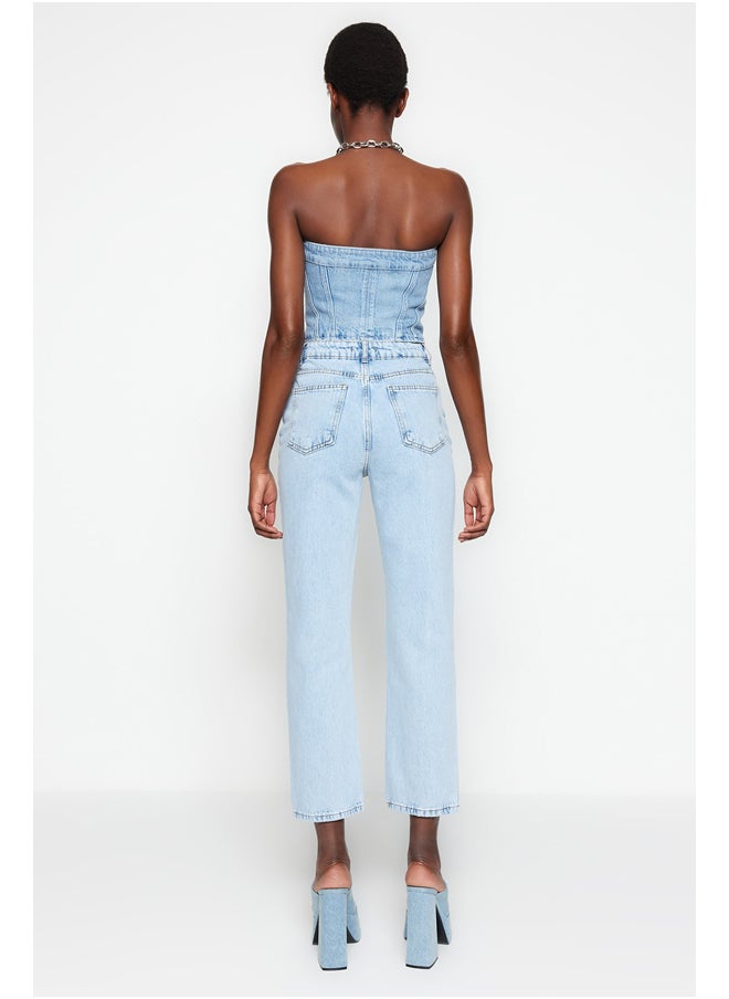 trendyol - Light Blue High Waist Straight Jeans TWOSS23JE00089 - Image 1