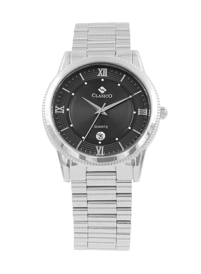 Clasico ساعة فليماستر للرجال كرونوغراف إصدار فضي أسود | حركة كوارتز إليت Y121 | مقاومة للماء بقرص دائري | أحزمة من الفولاذ المقاوم للصدأ - Image 1