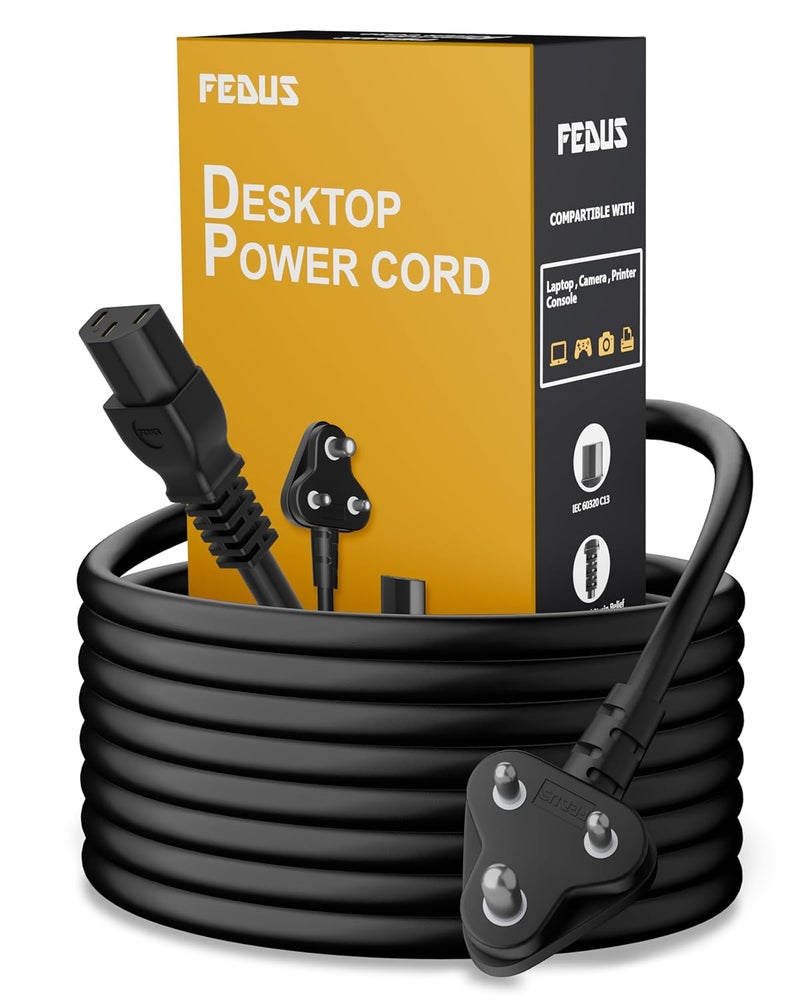 FEDUS Power Cord 3M Replacement Cable, 3 pin India Plug IEC Computer Mains Power Cable Cord Wire for Desktop for PC for Monitor SMPS and Printer, Power Supply, TV - Image 1