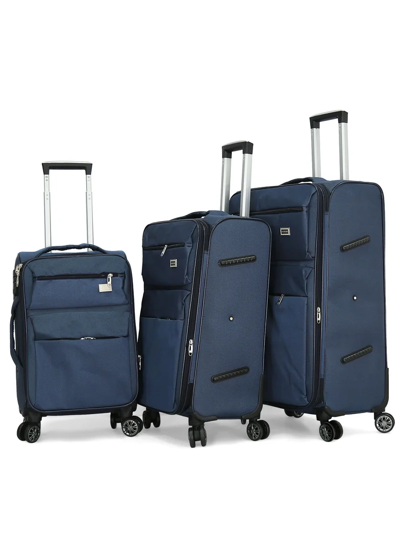جيوردانو Giordano Trolley Bags 3 PCS Set Softside Spinners,Blue