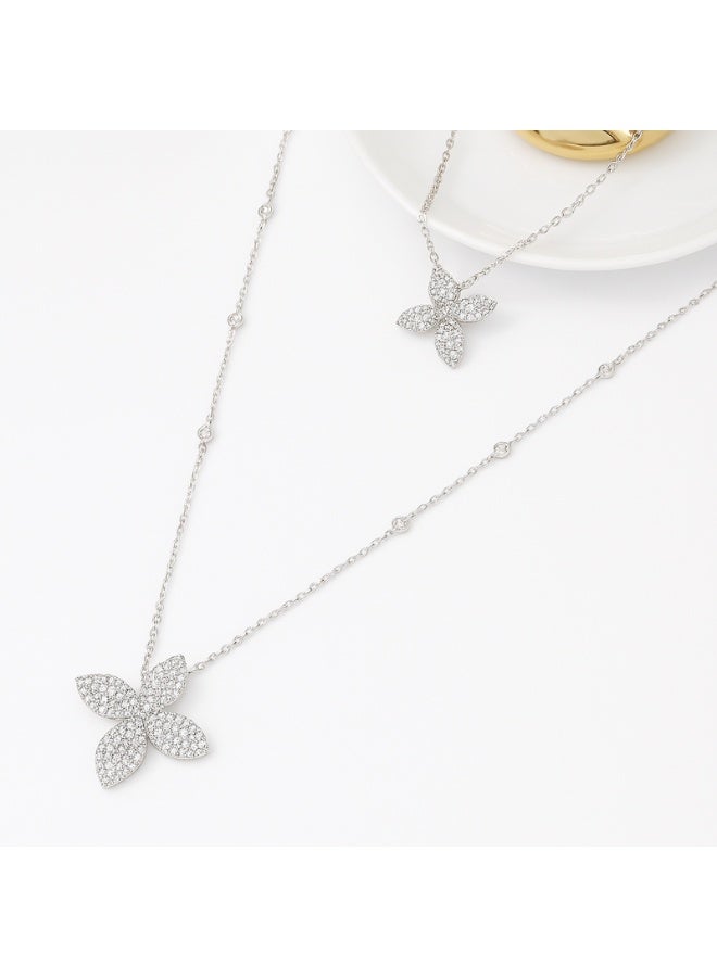 Elegant Pave Four-Point Pendant Long Necklace for Women – Sparkling Statement Jewelry for Evening and Daily Wear - Image 3