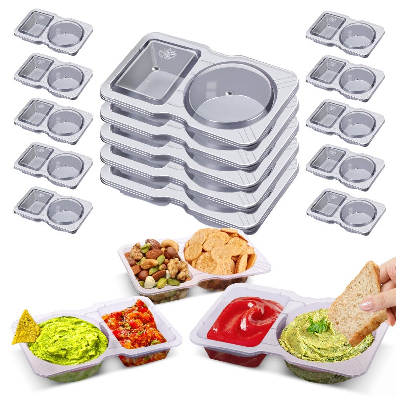 Evmliy 15 Sets Snack Containers, Reusable Double 2 Compartment Condiment with lids for Sauces Dipping,Disposable and Ideal On the Go Or Grab to Pack - Image 1