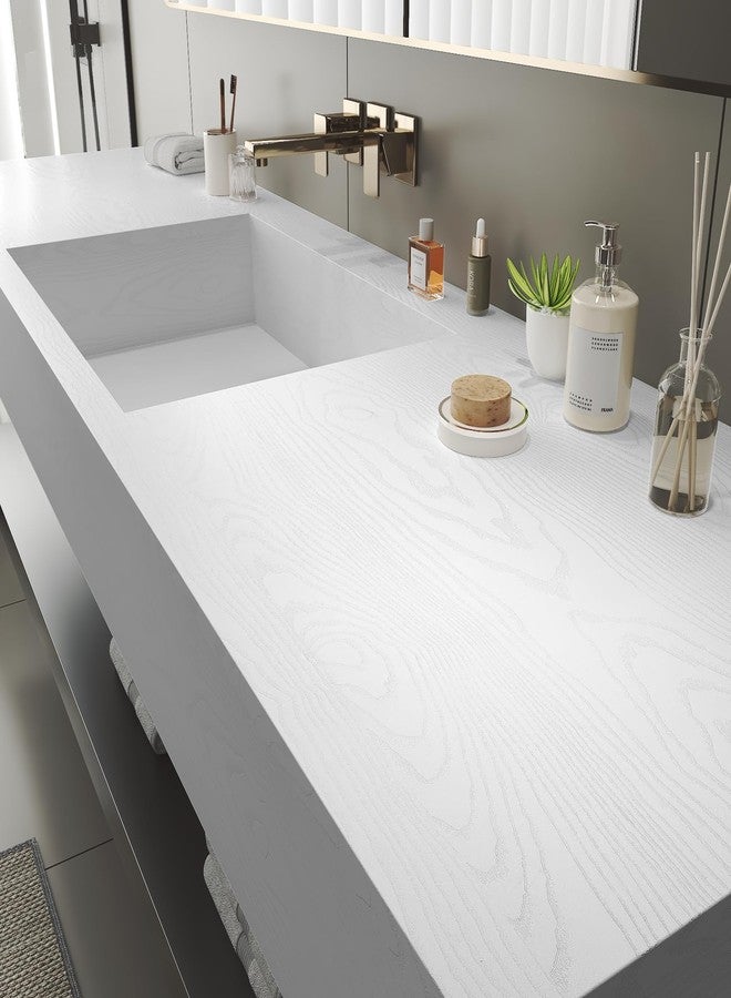 LaCheery Thick White Wood Grain Contact Paper Waterproof Oak Wood Look Contact Paper for Countertops Cabinets Peel and Stick Wallpaper White Wooden Vinyl Wrap for Desk Table Top Removable 15.8"x80" - Image 3