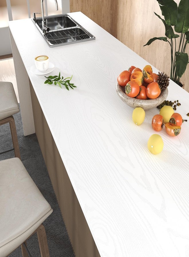 LaCheery Thick White Wood Grain Contact Paper Waterproof Oak Wood Look Contact Paper for Countertops Cabinets Peel and Stick Wallpaper White Wooden Vinyl Wrap for Desk Table Top Removable 15.8"x80" - Image 2