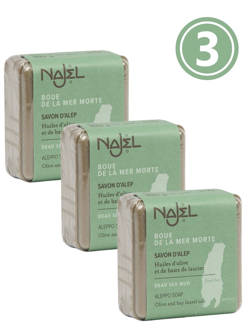 najel Aleppo Soap with Dead Sea Mud Regenerating Soap, for face, body and hair, 100g - Pack of 3 Soaps - Image 1