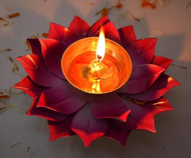 Innovera Design Brass Iron Decorative LotusKamal Shaped Akhand Diya 55 inches Wide for Dcor for Pooja GharMandir with Movable Leafs Pack of 4 - Image 5