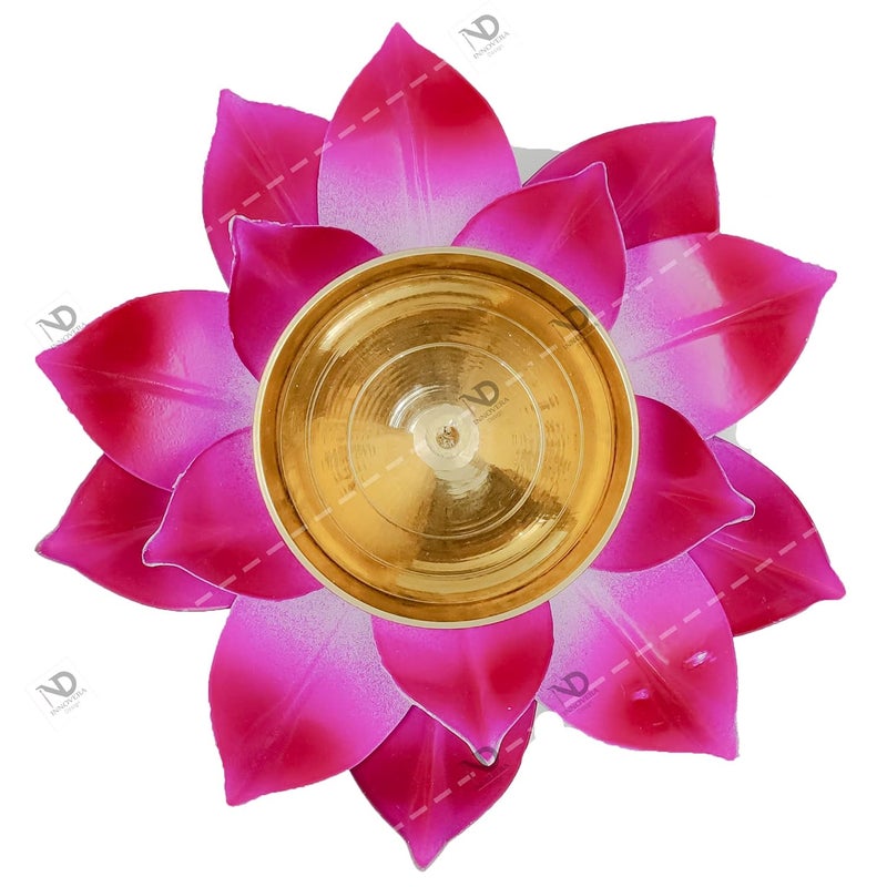 Innovera Design Brass Iron Decorative LotusKamal Shaped Akhand Diya 55 inches Wide for Dcor for Pooja GharMandir with Movable Leafs Pack of 4 - Image 3