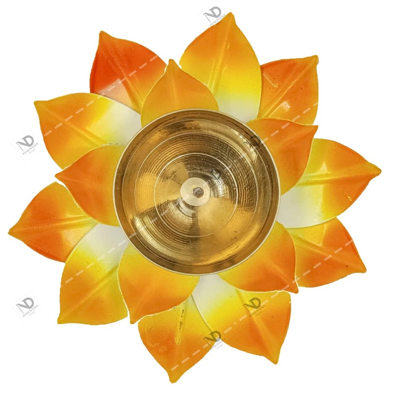 Innovera Design Brass Iron Decorative LotusKamal Shaped Akhand Diya 55 inches Wide for Dcor for Pooja GharMandir with Movable Leafs Pack of 4 - Image 4