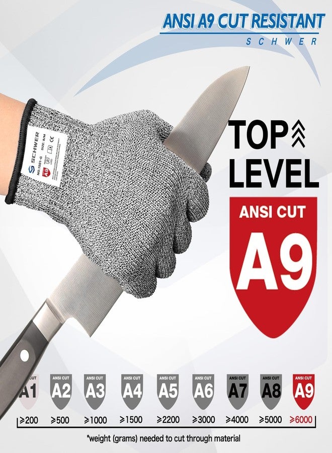 Schwer ANSI A9 Cut Resistant Gloves, Food Grade Reliable Cutting Gloves, Mandoline Gloves for Kitchen Meat Cutting, Oyster Shucking, Fish Fillet Processing, Mandoline Slicing (Grey, L, 2 pairs) - Image 2