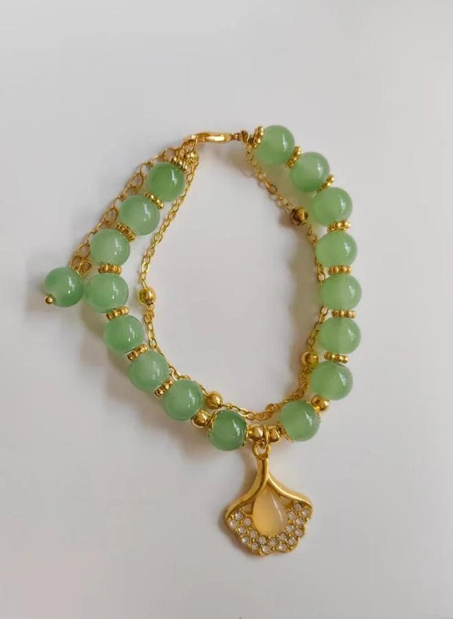 Take Two  Olive Jade Beaded Bracelet with Gold Charm for Women | Best Price UAE