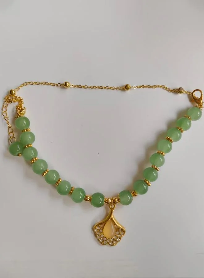 Take Two  Olive Jade Beaded Bracelet with Gold Charm for Women | Best Price UAE