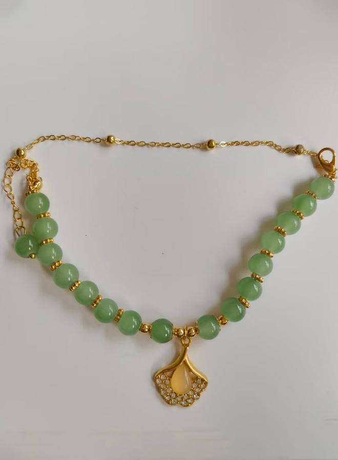 Take Two Olive Jade Beaded Bracelet with Gold Charm - Image 4