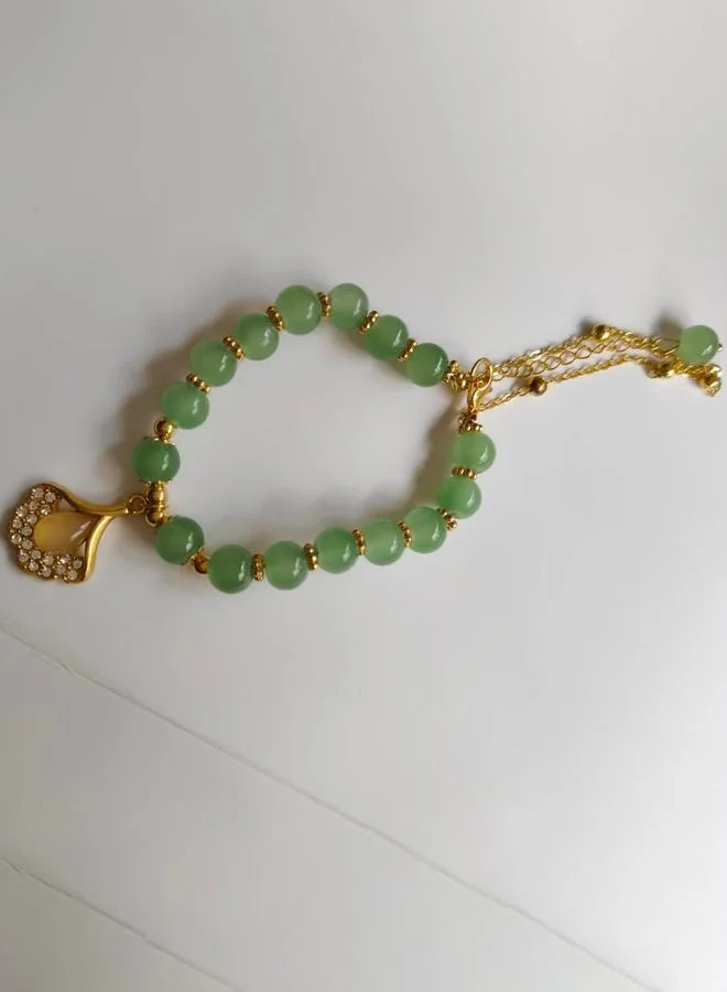 Take Two  Olive Jade Beaded Bracelet with Gold Charm for Women | Best Price UAE