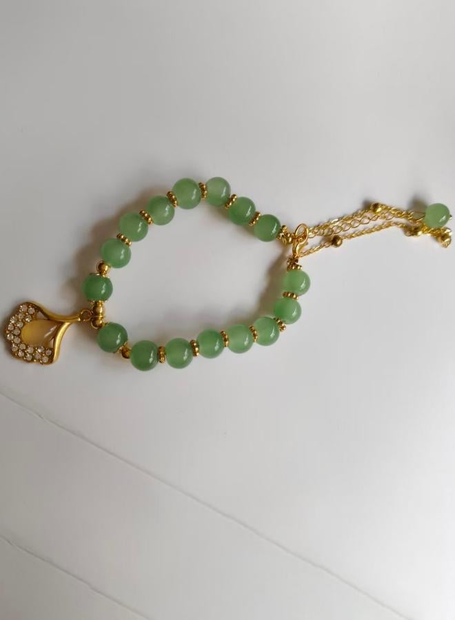 Take Two Olive Jade Beaded Bracelet with Gold Charm - Image 2