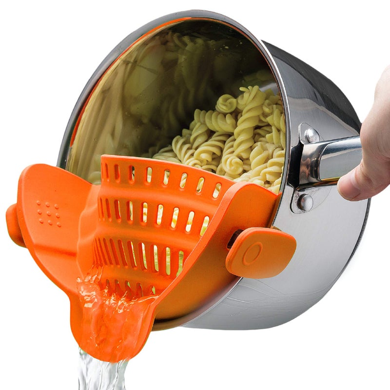 Kitchen Gizmo Snap N Strain Pot Strainer and Pasta Strainer - Adjustable Silicone Clip On Strainer for Pots, Pans, and Bowls - Kitchen Colander - Orange - Image 1