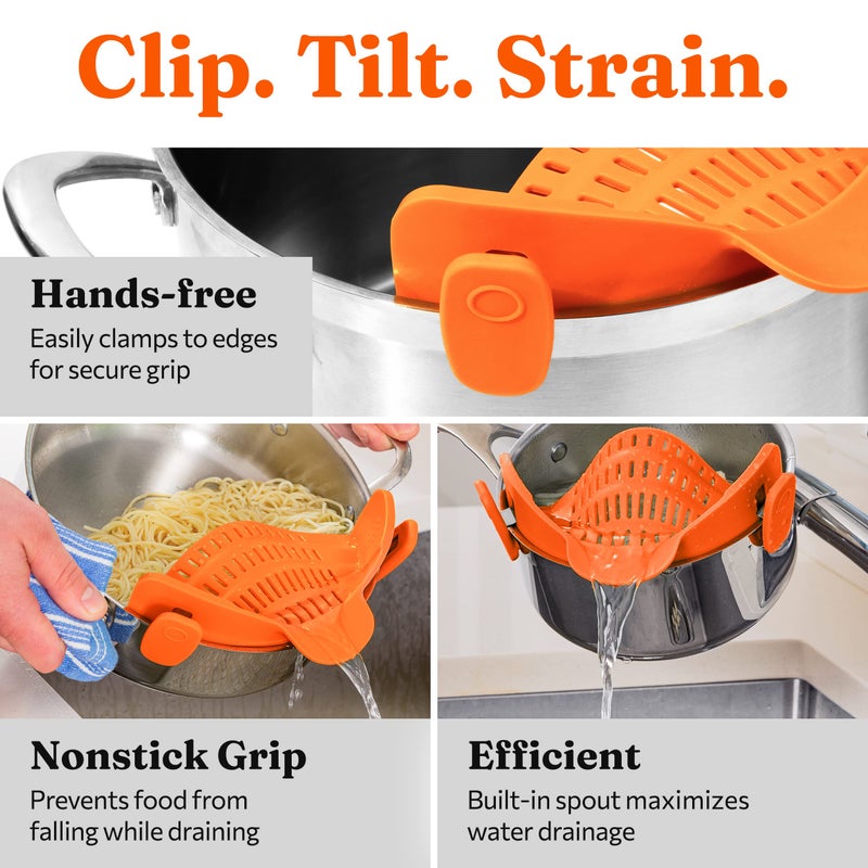 Kitchen Gizmo Snap N Strain Pot Strainer and Pasta Strainer - Adjustable Silicone Clip On Strainer for Pots, Pans, and Bowls - Kitchen Colander - Orange - Image 4
