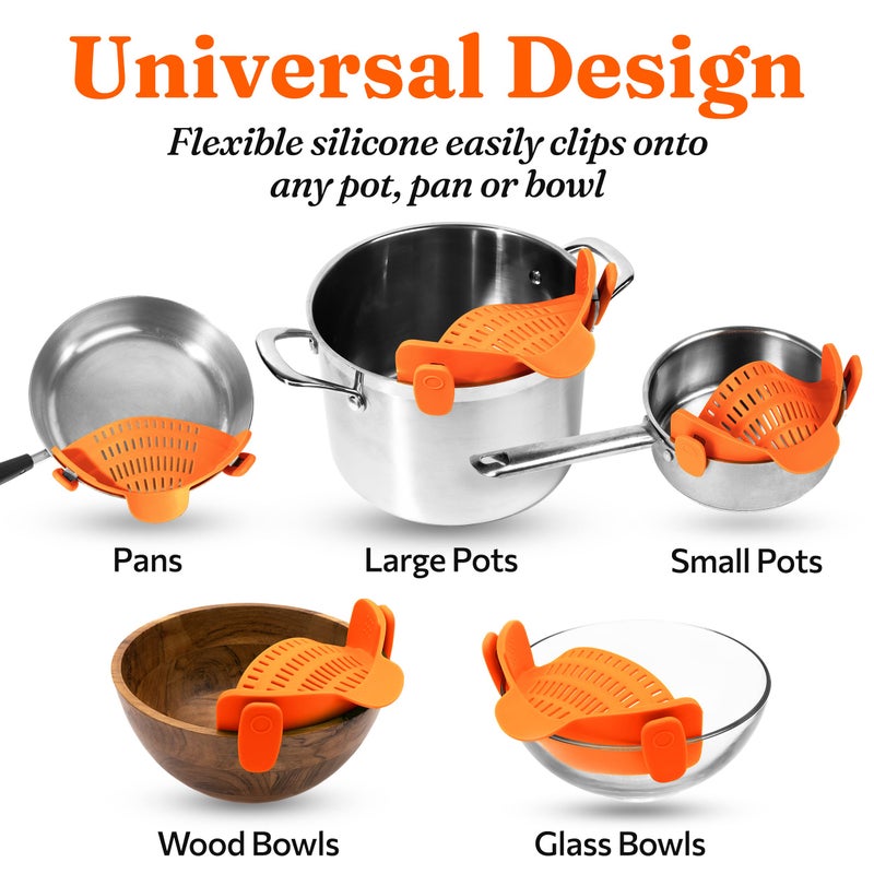 Kitchen Gizmo Snap N Strain Pot Strainer and Pasta Strainer - Adjustable Silicone Clip On Strainer for Pots, Pans, and Bowls - Kitchen Colander - Orange - Image 3