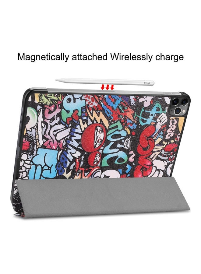 Protective Case Cover For Apple iPad Pro 11 inch (2021/2020/2018) Generation，Magnetically Attached Wirelessly Charge，Equipped with Automatic Sleep Function on the Cover，Cool Graffiti Doodle - Image 4