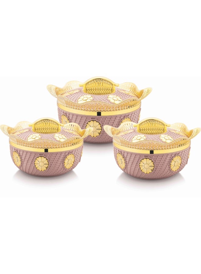 SEAGULL Blossom Hotpot Casserole Set – 3 Pieces (1L, 2L, 3L) | Insulated Plastic Outer Body with Stainless Steel Inner | Keeps Food Hot & Fresh - Image 1