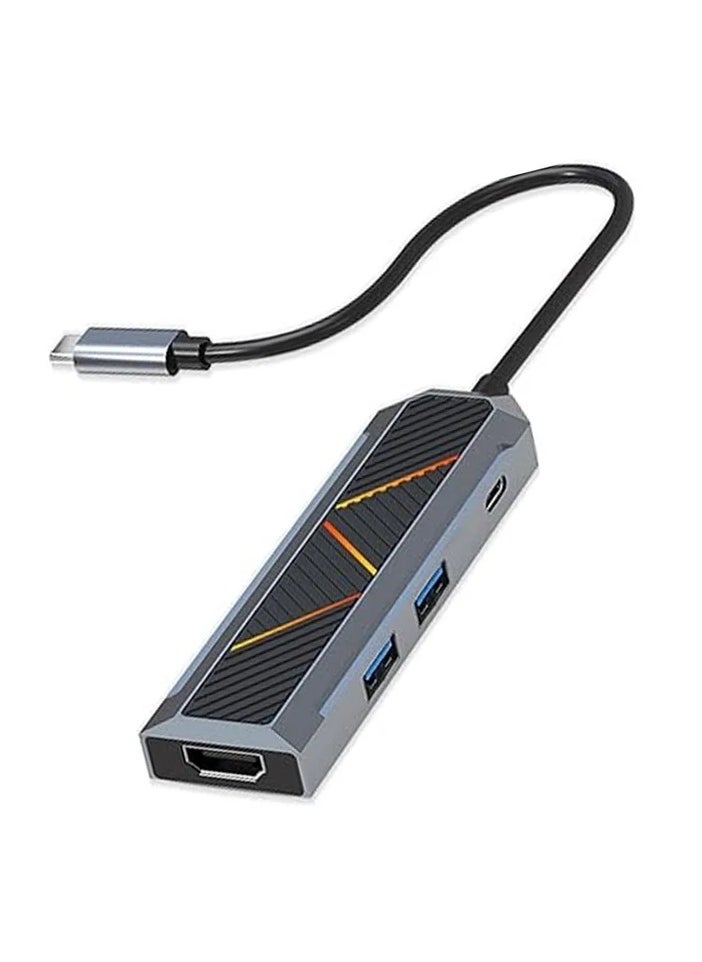 ريدراجون موزع USB-C 4 في 1 مع موزع HDMI بدقة 4K وتردد 60 هرتز، وشحن PD بقوة 100 وات، ومنفذي USB-A 3.0 بسرعة 5 جيجابت في الثانية، وإضاءة RGB، وقاعدة توصيل من الألومنيوم لأجهزة MacBook Pro/XPS/Dell  - Image 1