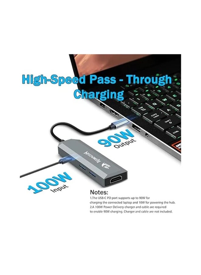 ريدراجون موزع USB-C 4 في 1 مع موزع HDMI بدقة 4K وتردد 60 هرتز، وشحن PD بقوة 100 وات، ومنفذي USB-A 3.0 بسرعة 5 جيجابت في الثانية، وإضاءة RGB، وقاعدة توصيل من الألومنيوم لأجهزة MacBook Pro/XPS/Dell  - Image 3