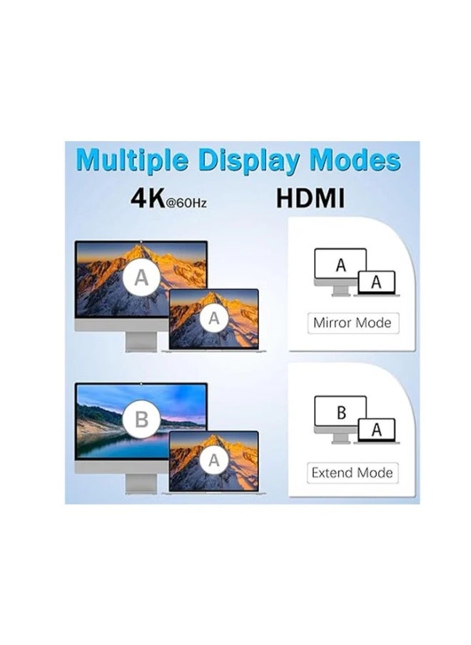 ريدراجون موزع USB-C 4 في 1 مع موزع HDMI بدقة 4K وتردد 60 هرتز، وشحن PD بقوة 100 وات، ومنفذي USB-A 3.0 بسرعة 5 جيجابت في الثانية، وإضاءة RGB، وقاعدة توصيل من الألومنيوم لأجهزة MacBook Pro/XPS/Dell  - Image 4