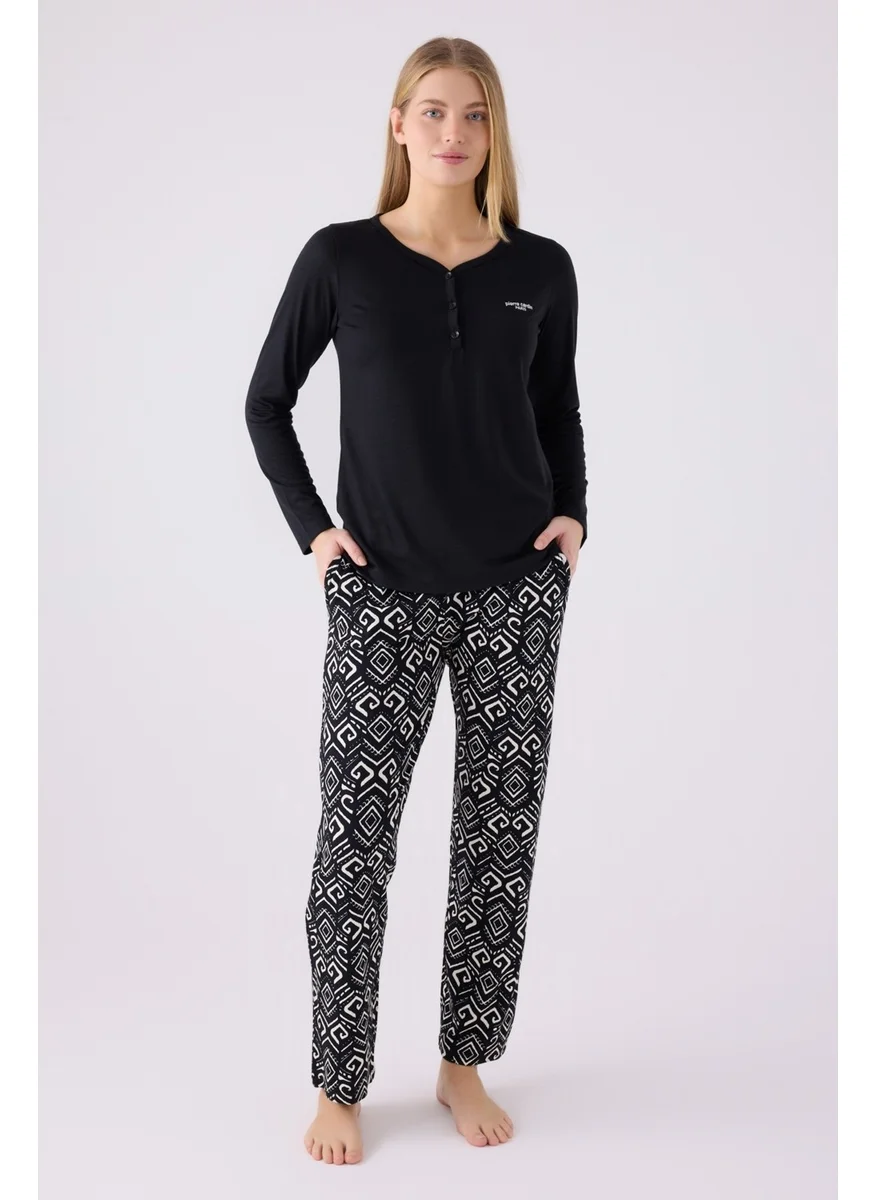 بيير كاردان Double Pajama Set Black - Jersey