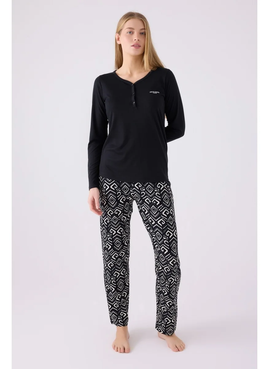 بيير كاردان Double Pajama Set Black - Jersey