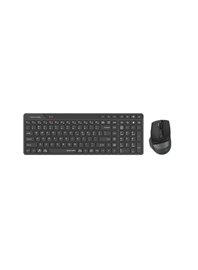 A4TECH Fstyler Rechargeable Bluetooth & Wireless Keyboard Combo FB2800C Air2, Quiet Key Mechanism, Operating System Swap, Anti Sleeping Mode For PC, 8 One Touch Hotkey, [ Desk + Air ] Dual Functions Mouse, Screen Capture, USB Type-C Rechargeable With Type-C Adapter, Black - Image 1