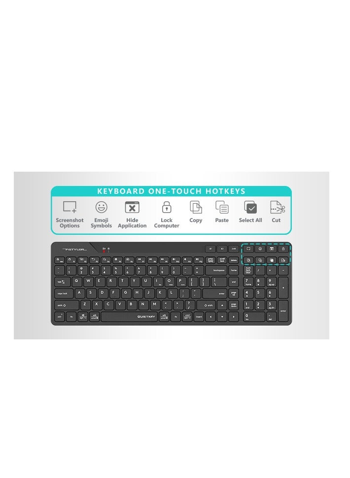 A4TECH Fstyler Rechargeable Bluetooth & Wireless Keyboard Combo FB2800C Air2, Quiet Key Mechanism, Operating System Swap, Anti Sleeping Mode For PC, 8 One Touch Hotkey, [ Desk + Air ] Dual Functions Mouse, Screen Capture, USB Type-C Rechargeable With Type-C Adapter, Black - Image 4