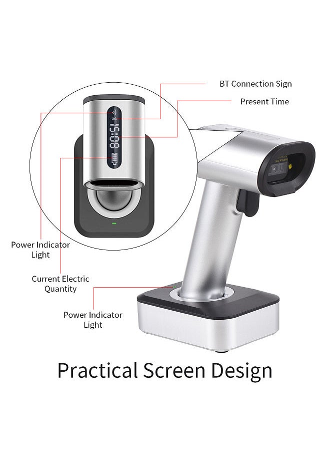 Generic 2D 1D QR Barcode Scanner with Screen Display and Charging Base 3 in 1 BT & 2.4GHz Wireless & Wired Connection Buzzer Prompt Compatible with Windows Android Linux Mac  - Image 4