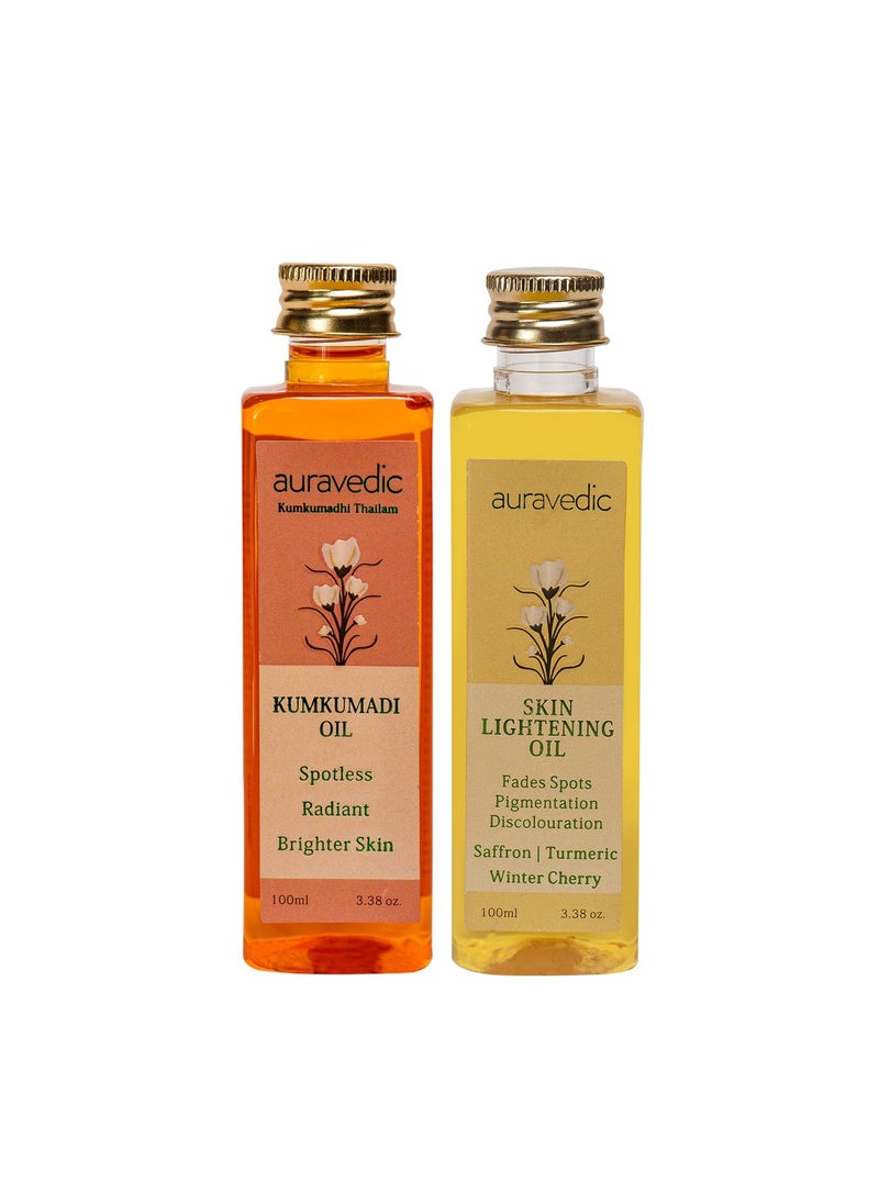 Auravedic Kumkumadi Oil  Skin Oil Combo  Saffron Turmeric and Winter Cherry Infused Face Moisturizer  Hydrating  Moisturizing  for All Skin Types  338Fl Oz 100ml 