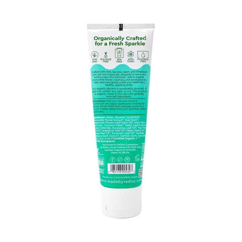 RADIUS Toothpaste Mint Aloe Neem 3 oz USDA Organic NonToxic ChemicalFree GlutenFree Designed to Improve Gum Health Prevent Cavities Pack of 1 - Image 3