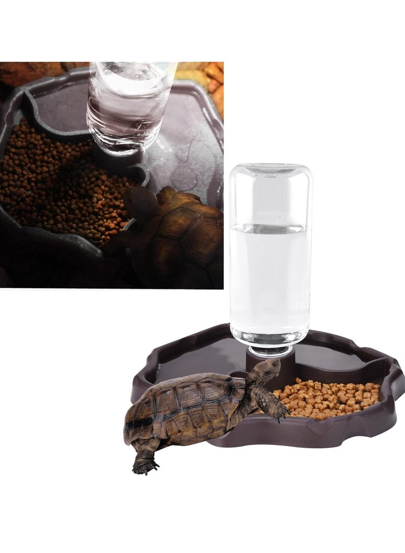 Reptile Water Dish Tortoise Water Bowl, 2 in 1 Feeding Food and Water Bowl Automatic Feed Dispenser for Tortoise Spider Lizard Gecko - Brown - Image 5