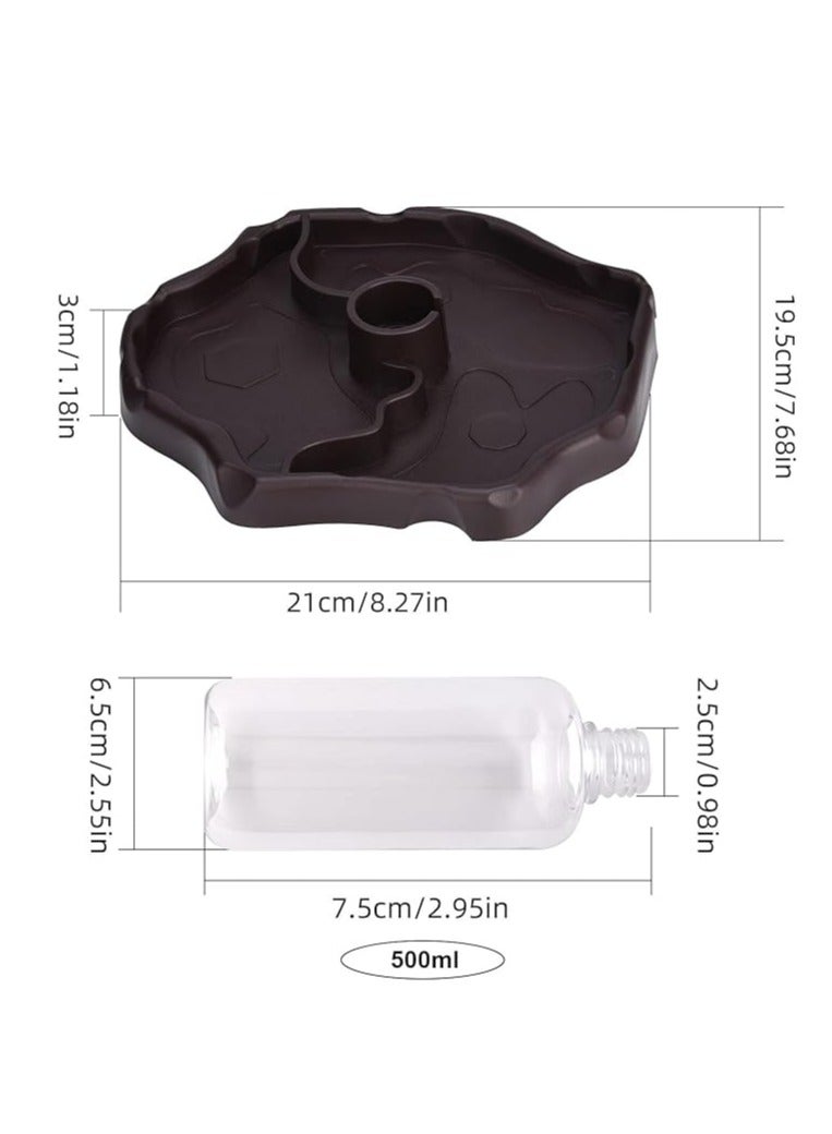 Reptile Water Dish Tortoise Water Bowl, 2 in 1 Feeding Food and Water Bowl Automatic Feed Dispenser for Tortoise Spider Lizard Gecko - Brown - Image 2