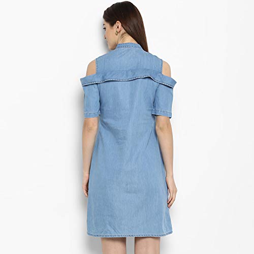 StyleStone Women's Shirt Knee Length Dress (3387ColdFlapDrsL_Blue_Large) - Image 3