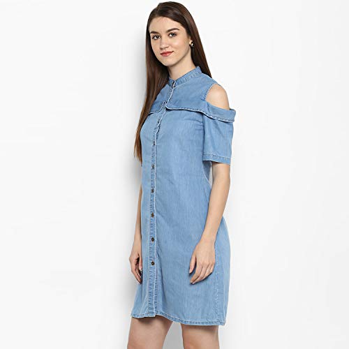 StyleStone Women's Shirt Knee Length Dress (3387ColdFlapDrsL_Blue_Large) - Image 4