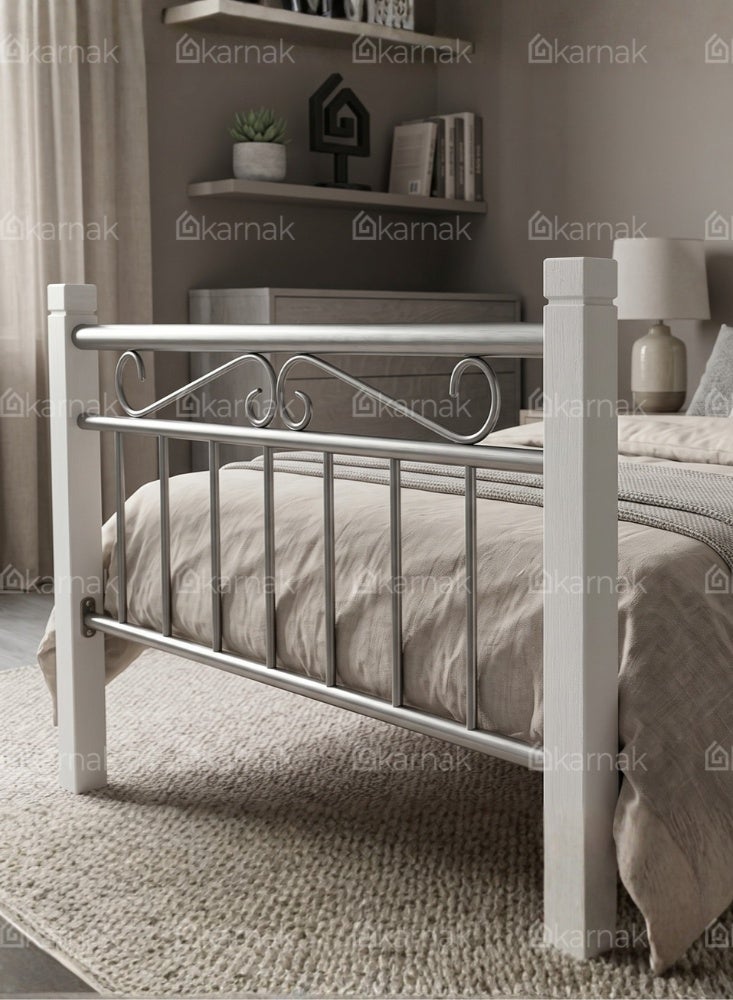 Karnak Nedrah Single Bed 90x190cm Heavy Duty Metal Frame Modern Bedroom Furniture (Silver White) - Image 3