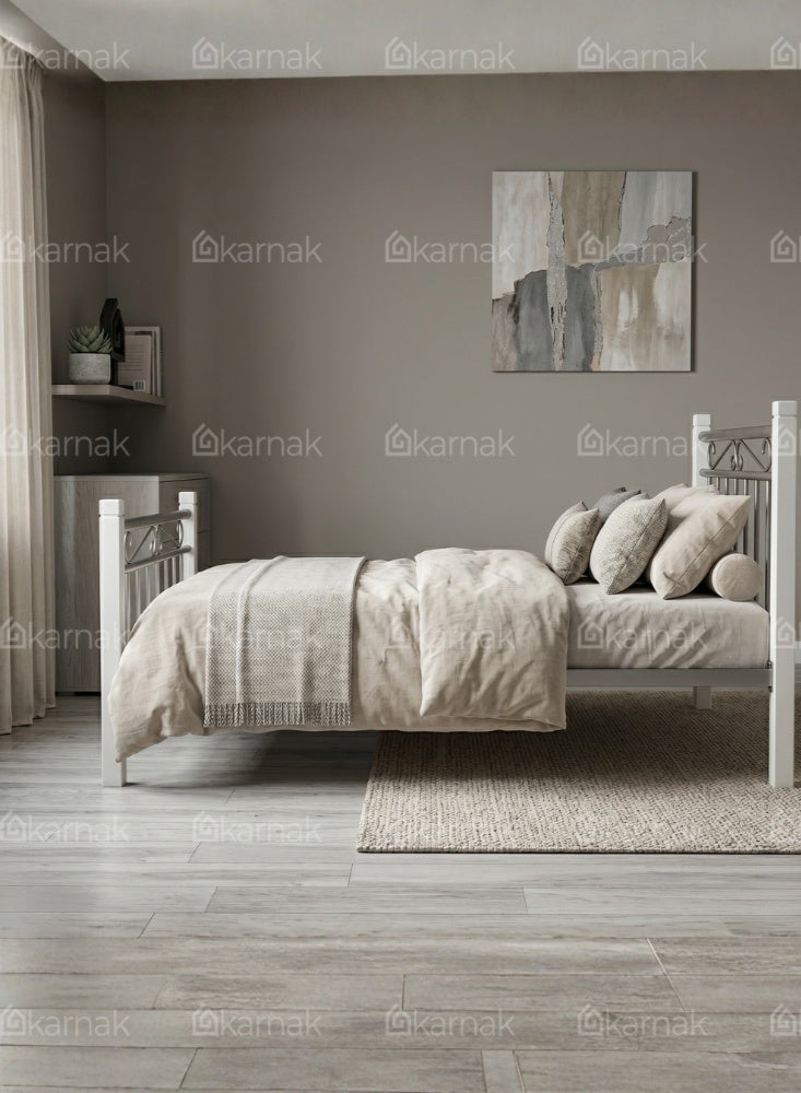 Karnak Nedrah Single Bed 90x190cm Heavy Duty Metal Frame Modern Bedroom Furniture (Silver White) - Image 4