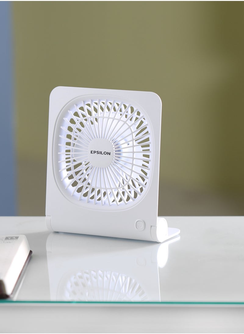 Epsilon - Epsilon 6-Inch Rechargeable 5V Mini Portable Table Fan-EPSF1617 / with 3 Wind Speed, 1200mAh Lithium Battery, Type-C USB Charging and Wall Hanging Feature / 9V Brushless Motor, 4 Fan Blades, Foldable Stand Fan for Home, Office, Kitchen and More, Maximum 4.5 - Hours Working Time - Image 1