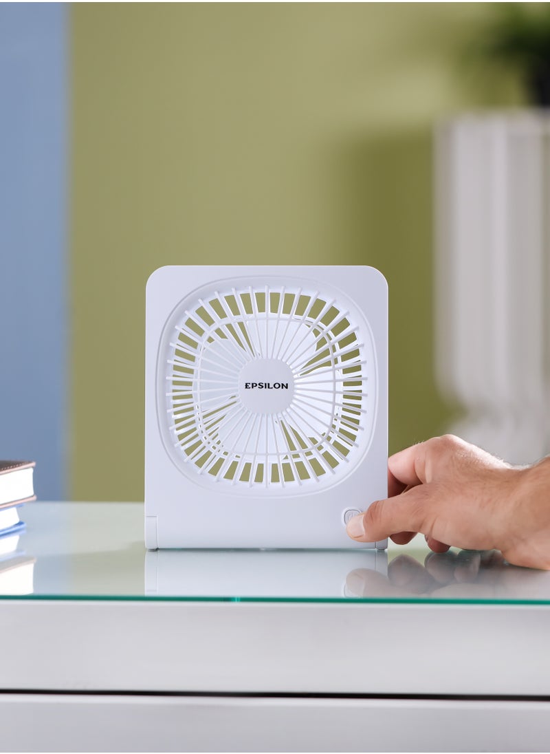 Epsilon - Epsilon 6-Inch Rechargeable 5V Mini Portable Table Fan-EPSF1617 / with 3 Wind Speed, 1200mAh Lithium Battery, Type-C USB Charging and Wall Hanging Feature / 9V Brushless Motor, 4 Fan Blades, Foldable Stand Fan for Home, Office, Kitchen and More, Maximum 4.5 - Hours Working Time - Image 1