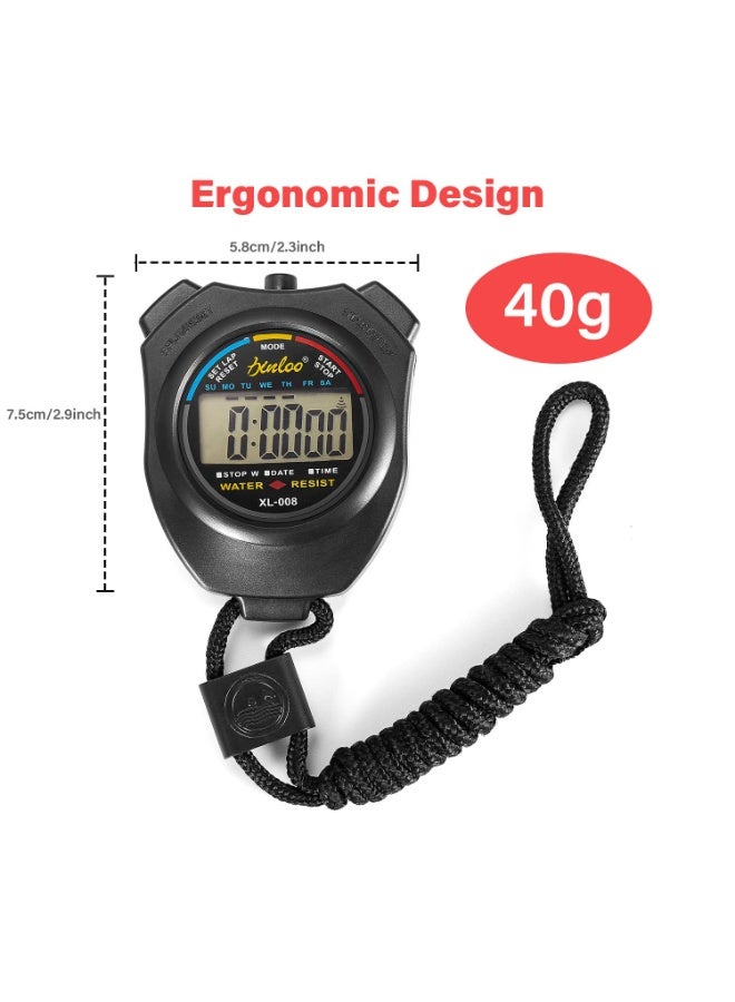 Stopwatch Sports Timer, large display digital stopwatch timer, with date and time, no alarm clock mute, easy to set the stopwatch, suitable for sports, coaching, children, swimming and running (black) - Image 2